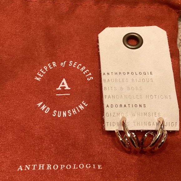 Anthropologie double hoop hammered gold earrings new - Picture 3 of 3